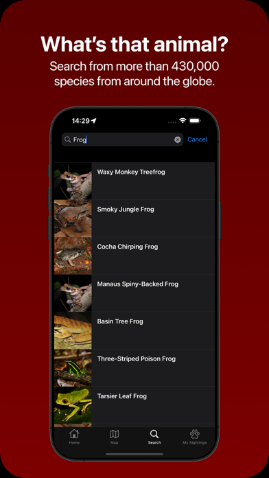 Species search over 430,000+ animals from around the globe